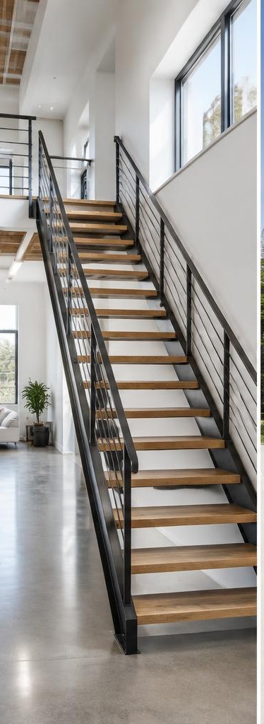 Steel staircase with wood treads