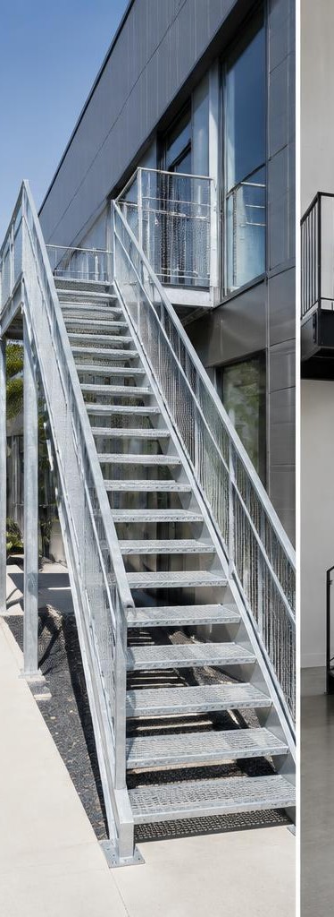 Exterior galvanized-steel staircase